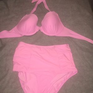 Two piece high waisted, halter top bikini